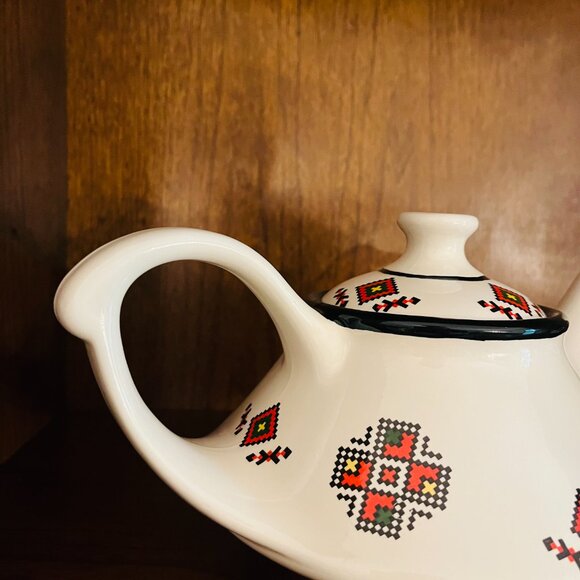 Vintage Cross Stich Pattern Porcelain 3 Piece Tea Set Genie Bottle Design - Picture 2 of 11